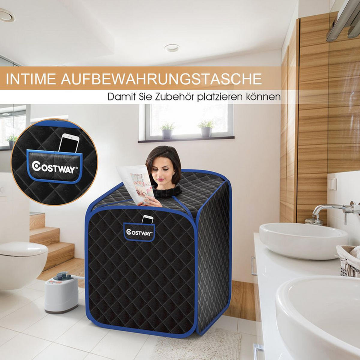 AMPFSAUNA Tragbare schwarz - Schwarz, Textil (85/106/84cm) - COSTWAY