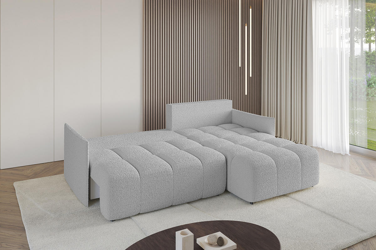 ECKSOFA Ottomane rechts LONLI-L 251x189x68 Hellgrau Bouclé - Hellgrau, Holzwerkstoff/Kunststoff (189/251cm) - ALTDECOR