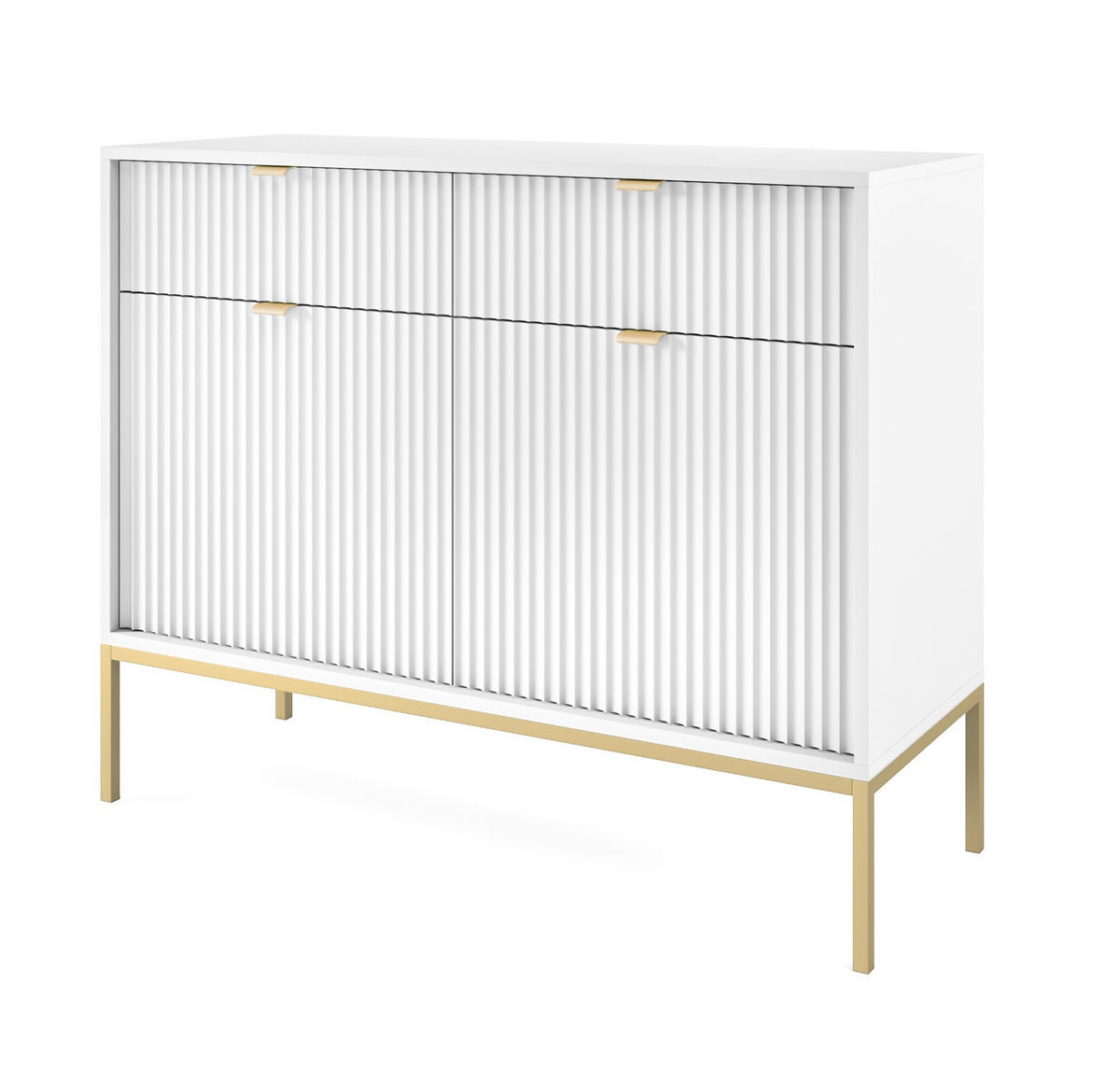 SIDEBOARD Eternas 2T 2S Weiß 104/83/39 cm – goldene Füße, mit geriffelten Fronten - Goldfarben/Weiß, Holzwerkstoff (104/83/39cm) - AX Living