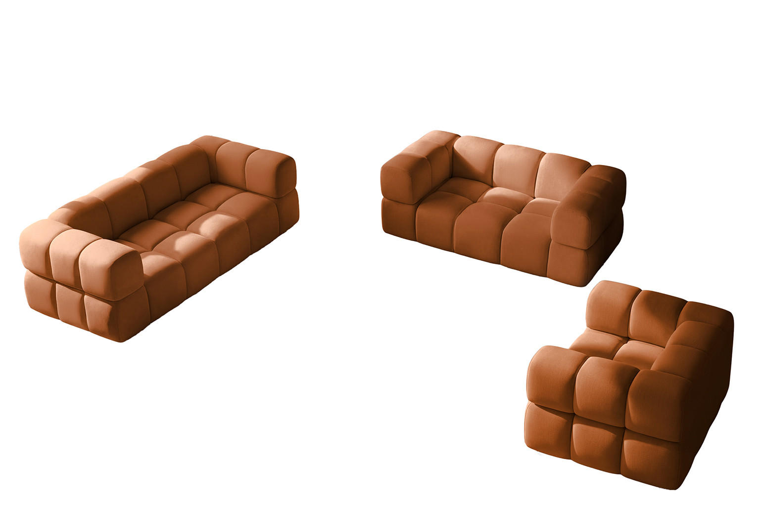 SOFAGARNITUR, Set 3+2+1, Veloursstoff Bluvel, Zimtfarbe, AVERRO 3+2+1 - Orange, Holz (240/70/96cm) - Kaiser Möbel