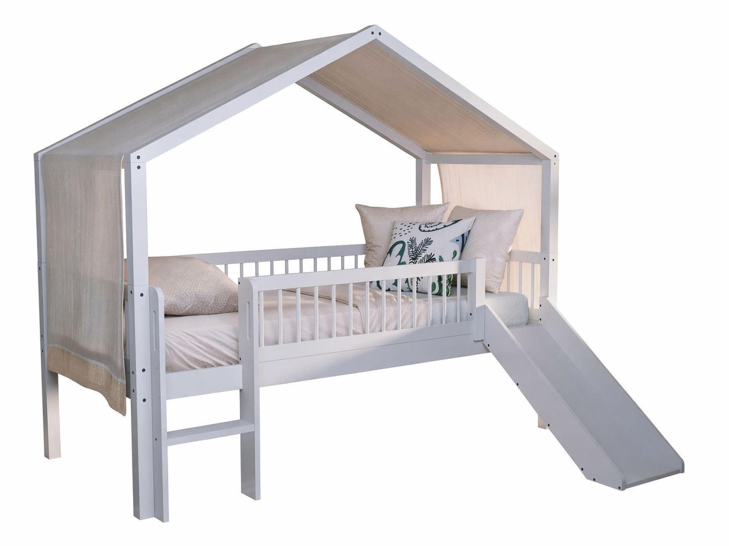 HAUSBETT HALBHOCH 90x200 Keeley Buche Weiß Rutsche Himmel - Weiß, Holz (90/200cm) - 58aufmkessel