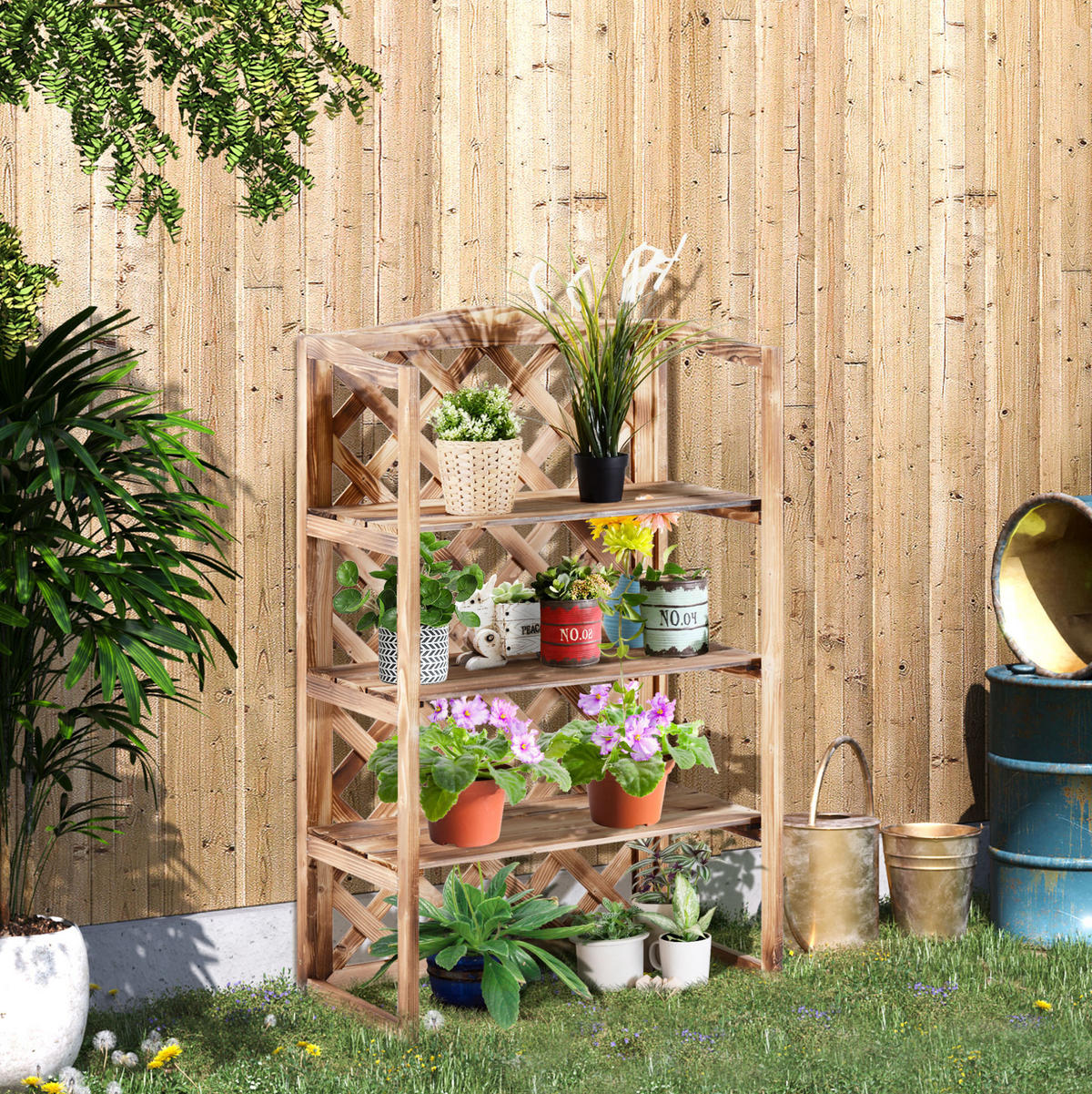 PFLANZENSTÄNDER 75/38/120 cm mit 3 Etagen, aus massivem Tannenholz, platzsparend und verrotungsbeständig, Natur - Naturfarben, Holz (38/120/75cm) - Redom
