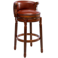 BARHOCKER 1er-Set Braun mit Echtleder und Rückenlehne - Braun, Holz (54.8/96/54.8cm) - PANGIVO