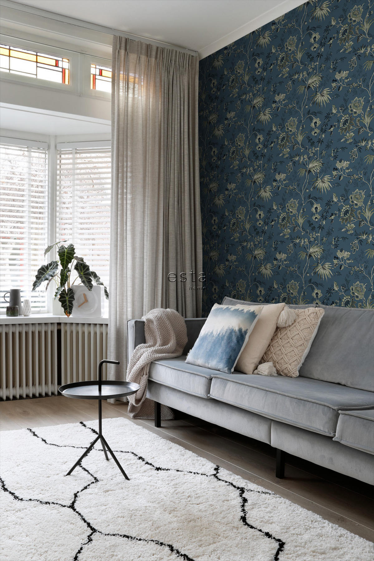 TAPETE Blumenmuster 53 cm x 10.05 m - Blau, Papier (53/1000cm) - ESTAhome