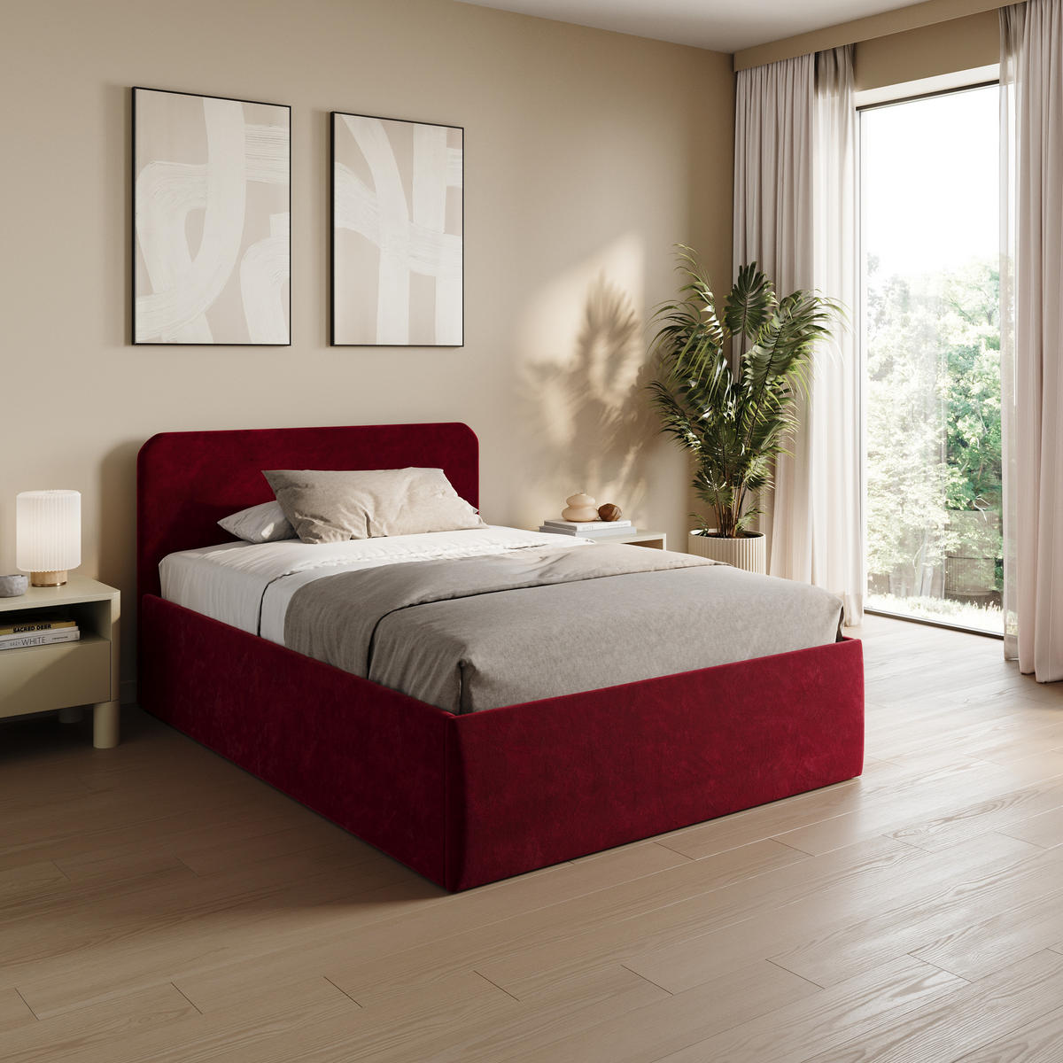 POLSTERBETT 140x200 cm Bonnellfederkernmatratze H2 Microvelours in Bordeauxrot - Bordeaux, Textil (140/200cm) - Home Collective