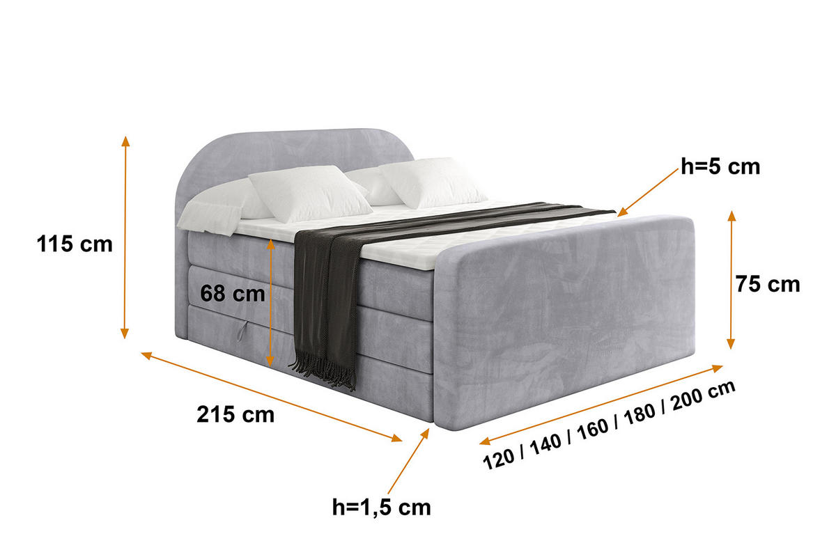 BOXSPRINGBETT mit Matratze und Lattenrost - NOX-Z KING-180x200 - Grau Monolith - Grau, Holzwerkstoff (180/200cm) - ALTDECOR