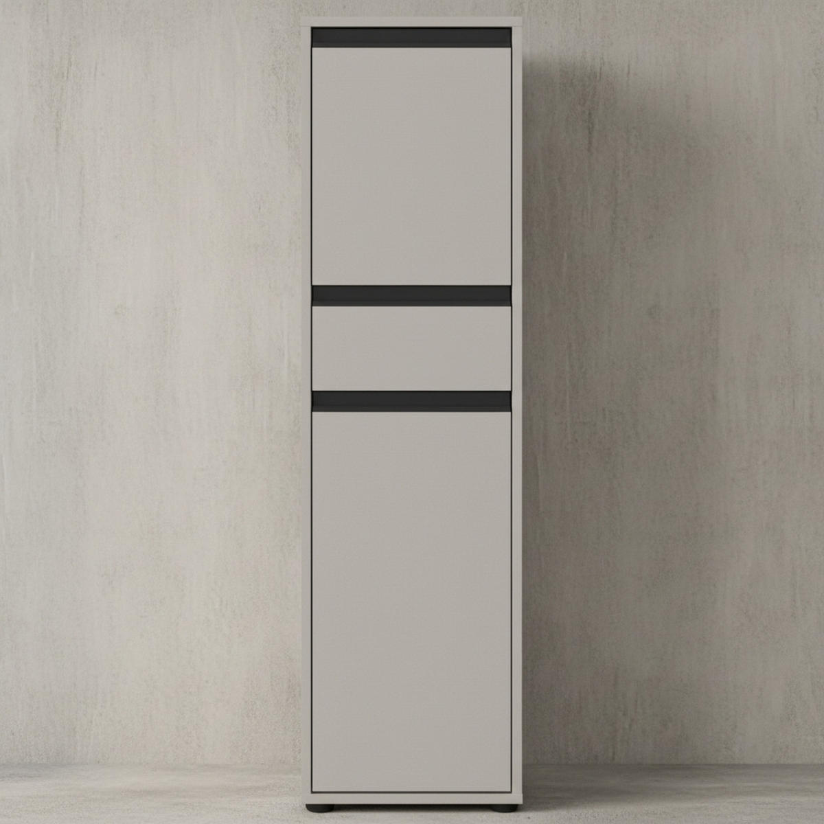 BADSCHRANK schmal HAMBURG Soft-Close, 33x121x34 cm | Steingrau - Grau, Holzwerkstoff (33/121/34cm) - KADIMA DESIGN