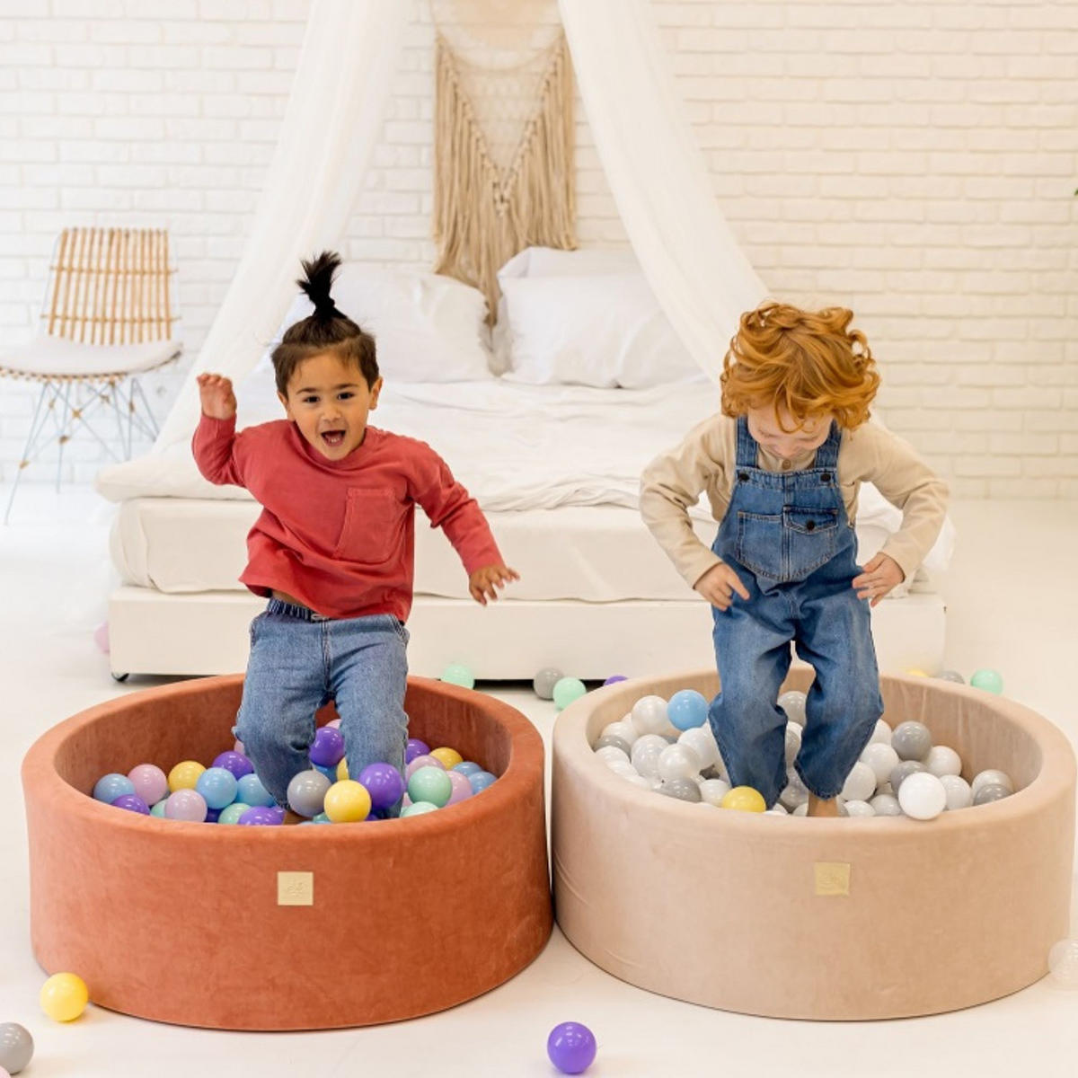 BÄLLEBAD für Kinder, Samt, Ecru - Ecru/Beige, Textil (90/90/40cm) - MeowBaby