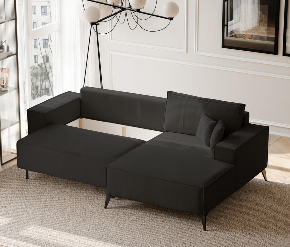 ECKSOFA OTIS Rechts, mit Schlaffunktion und Bettkasten, Anthrazit - Anthrazit, Textil/Metall (294/185cm) - Idohome