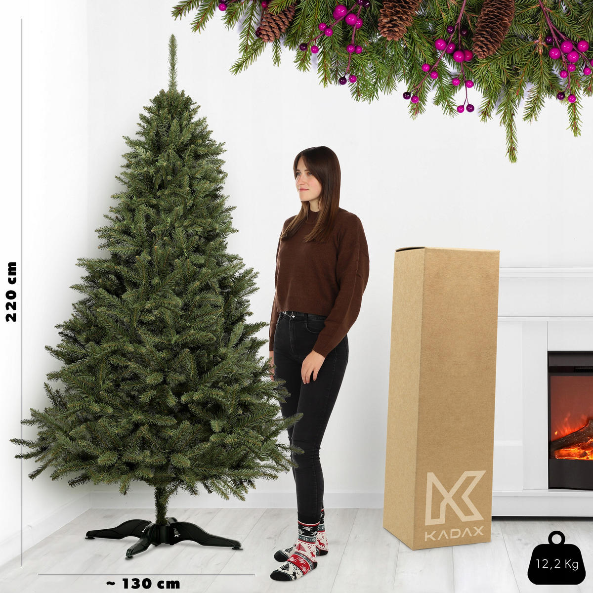 KADAX Künstlicher Weihnachtsbaum Fichte 220 cm Naturkaukasisch - Grün, Holz/Kunststoff (220cm) - KADAX