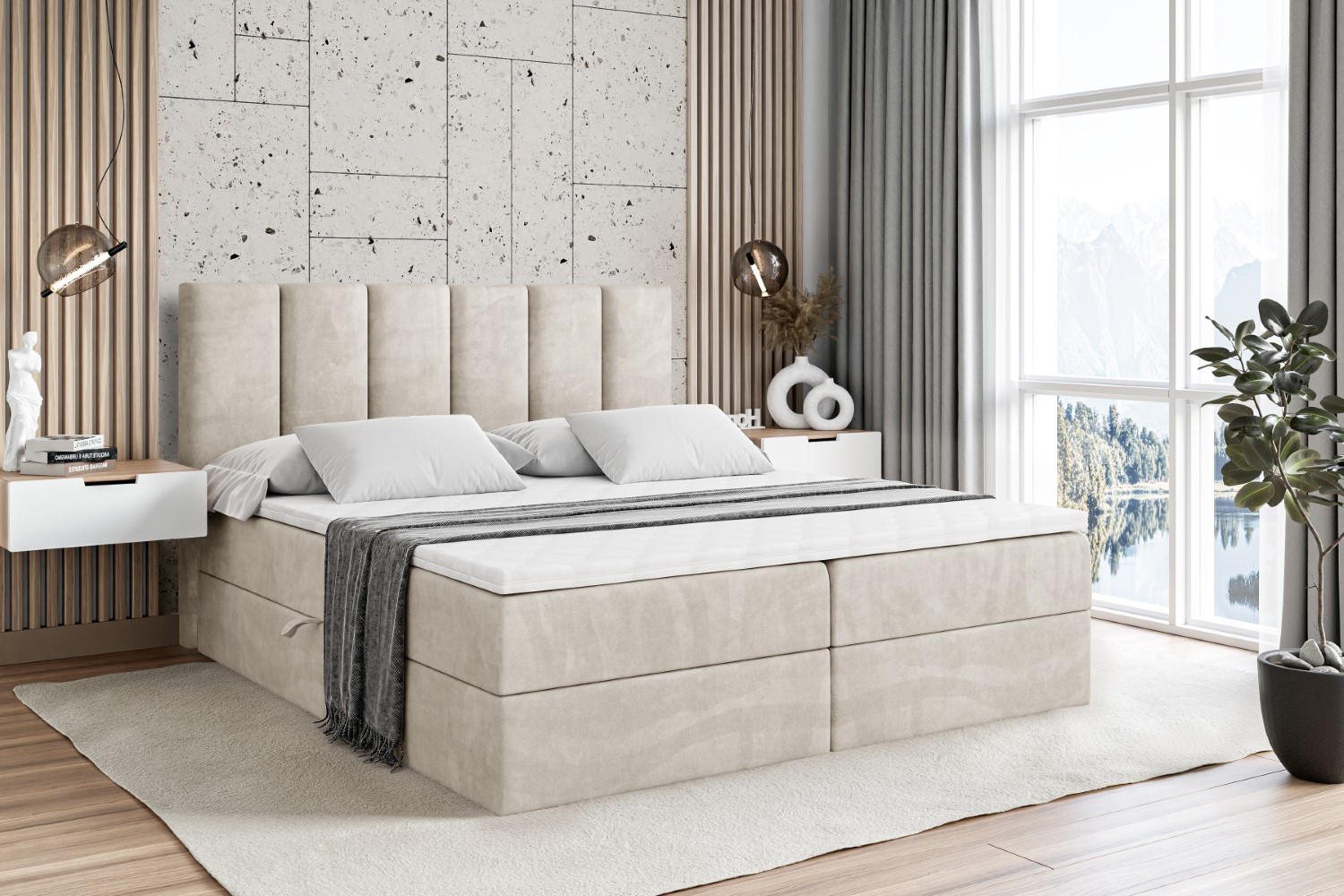 BOXBETT mit Matratze H3 und Lattenrost - BOXI1 - 200x200 cm Ecru - Ecru, Holzwerkstoff (200/200cm) - ALTDECOR