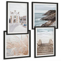 BILDER SET 4er Set - 50x50 cm & 40x60 cm Schwarzer Rahmen - Meeresarchitektur Santorin - Schwarz, Kunststoff (50/50cm) - TULUP