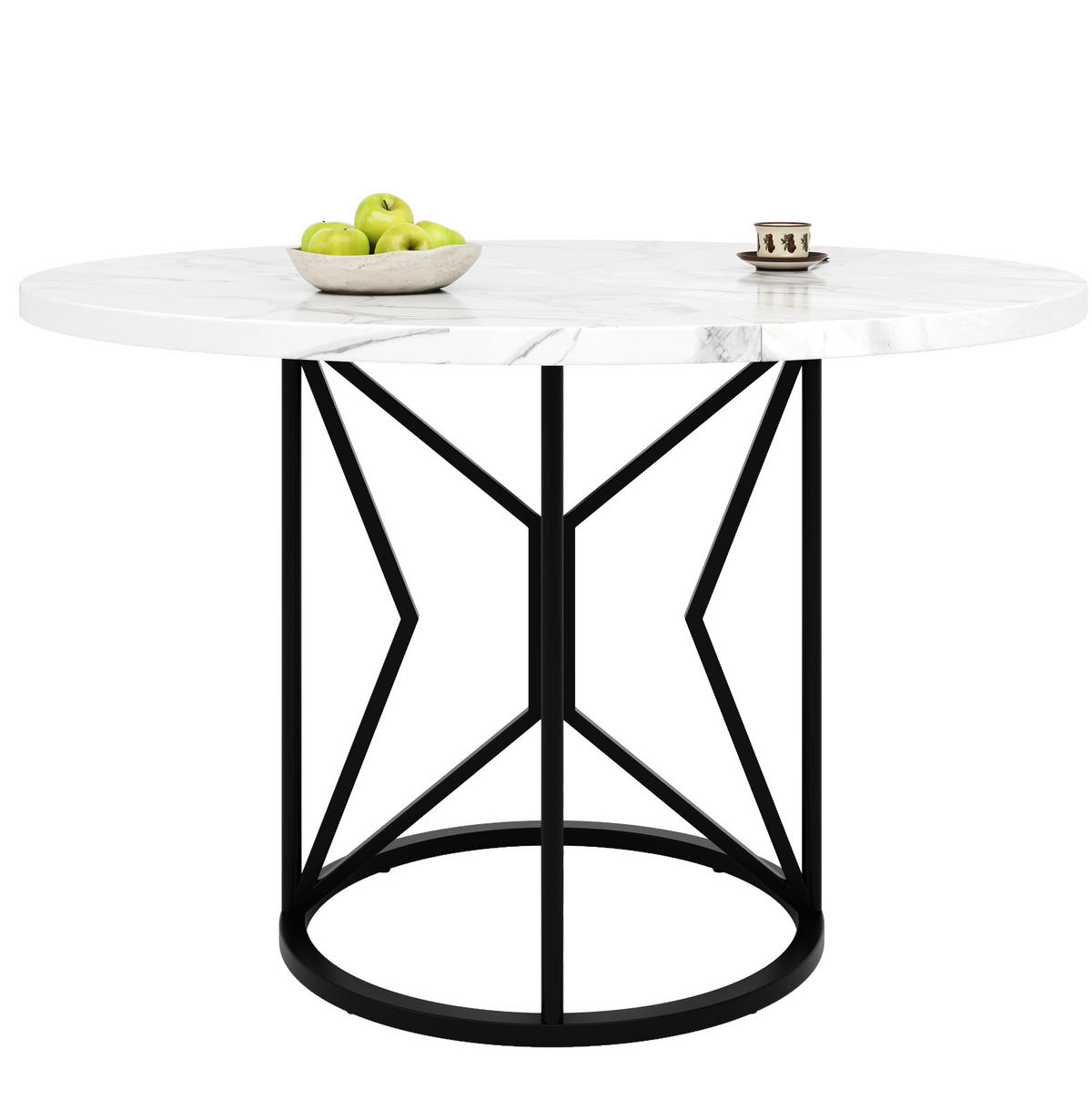 ESSTISCH 100x100x76 cm in Weiß und Gold aus MDF mit Marmoroptik auf schwarzem Metallgestell - Schwarz, Holzwerkstoff (100/100/76cm) - Modfu