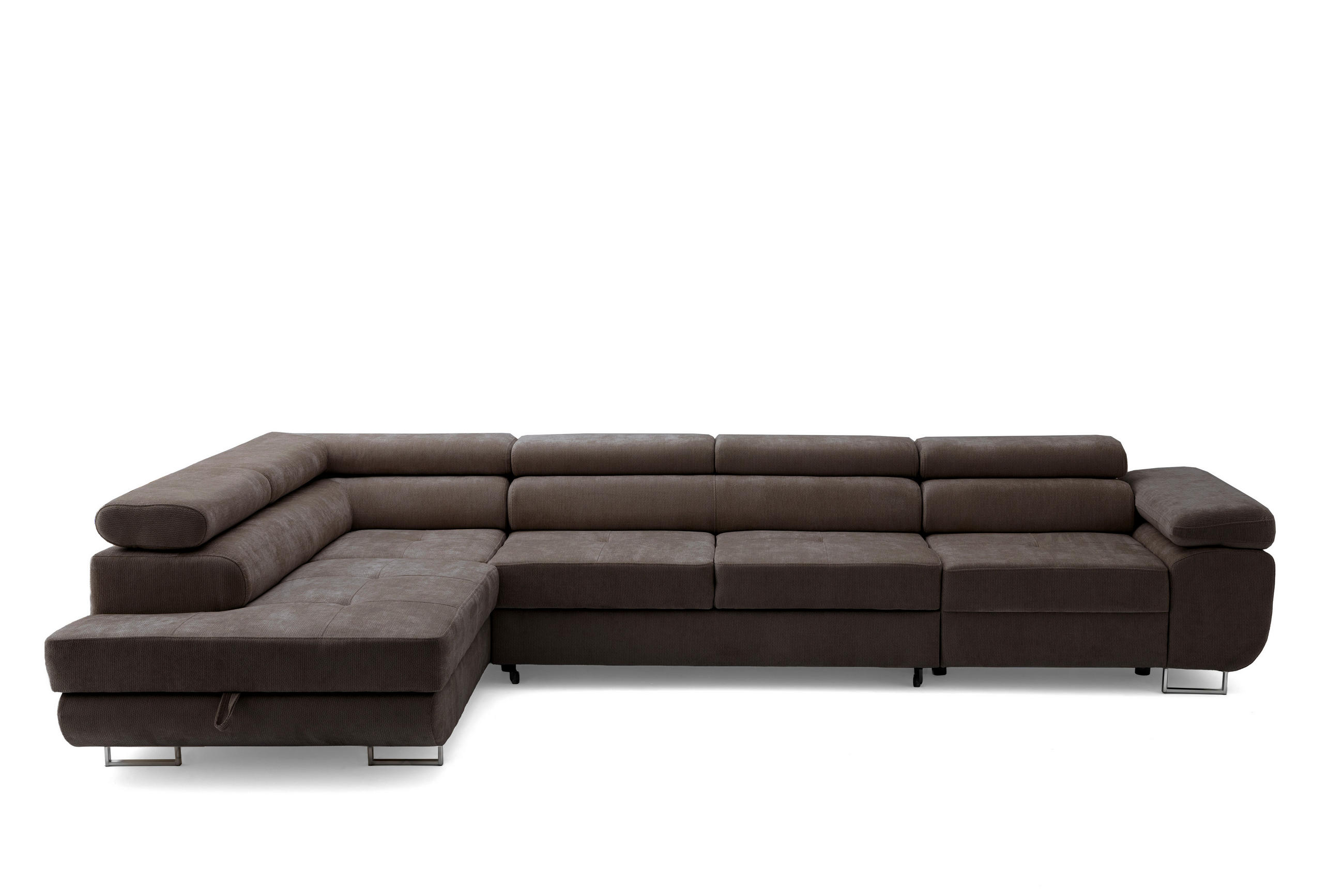 ECKSOFA WILD MAXI L Links mit Schlaffunktion 125x195 Chenille Dunkelbraun - Chromfarben/Dunkelbraun, Holz/Textil (350/203cm) - Muffo