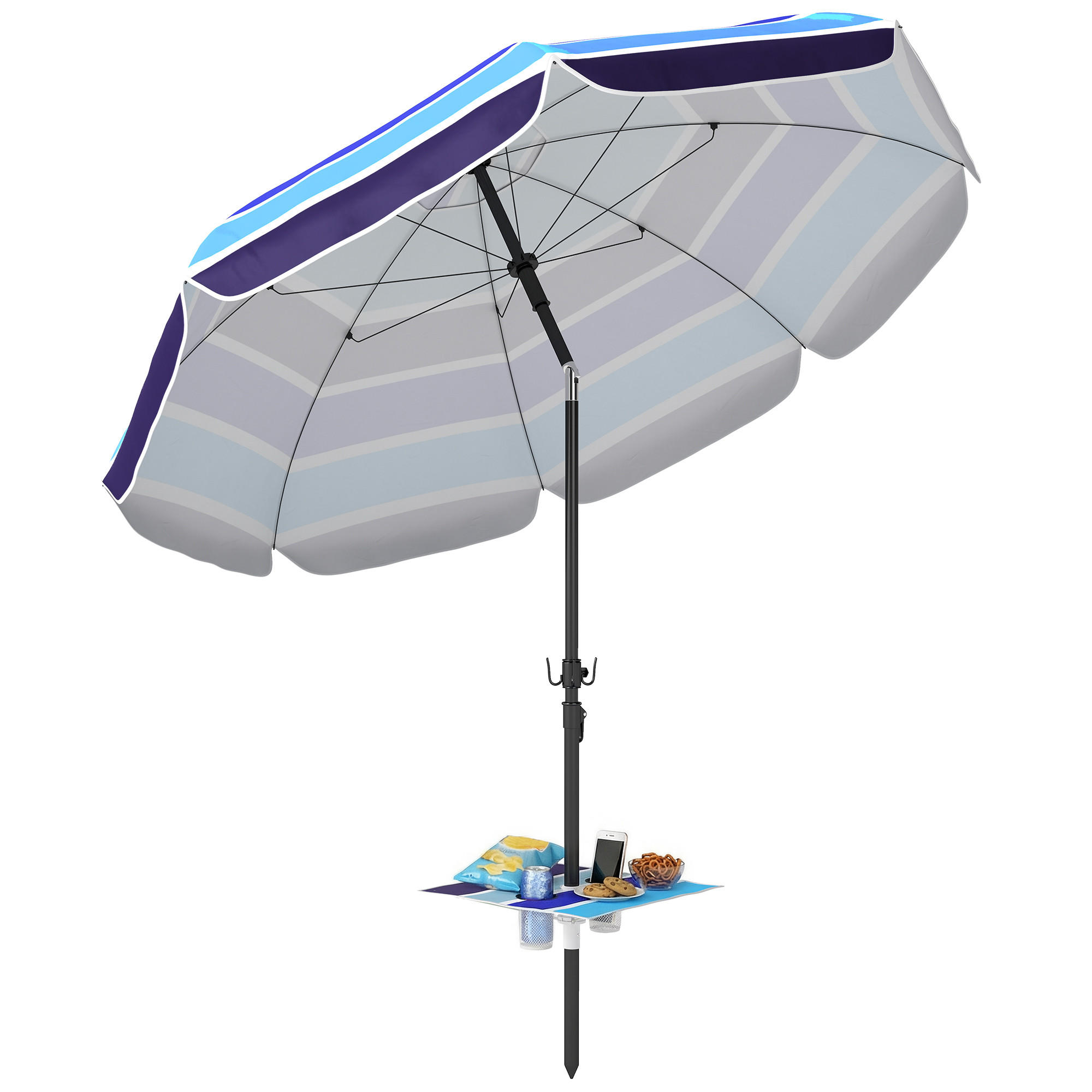 STRANDSCHIRM DE-05609 Mit klappbarem Tisch & Getränkehalter Mehrfarbig - Multicolor, Textil/Metall (198/198cm) - ComfortXL