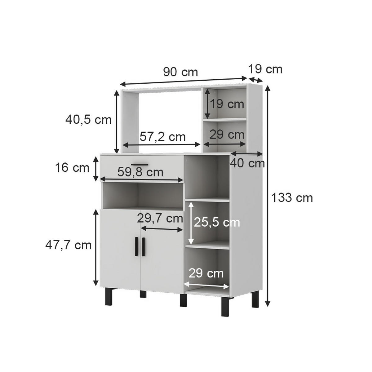 HOCHSCHRANK Emanuel Weiß 90 cm - Weiß, Holzwerkstoff (90/133/40cm) - Vicco