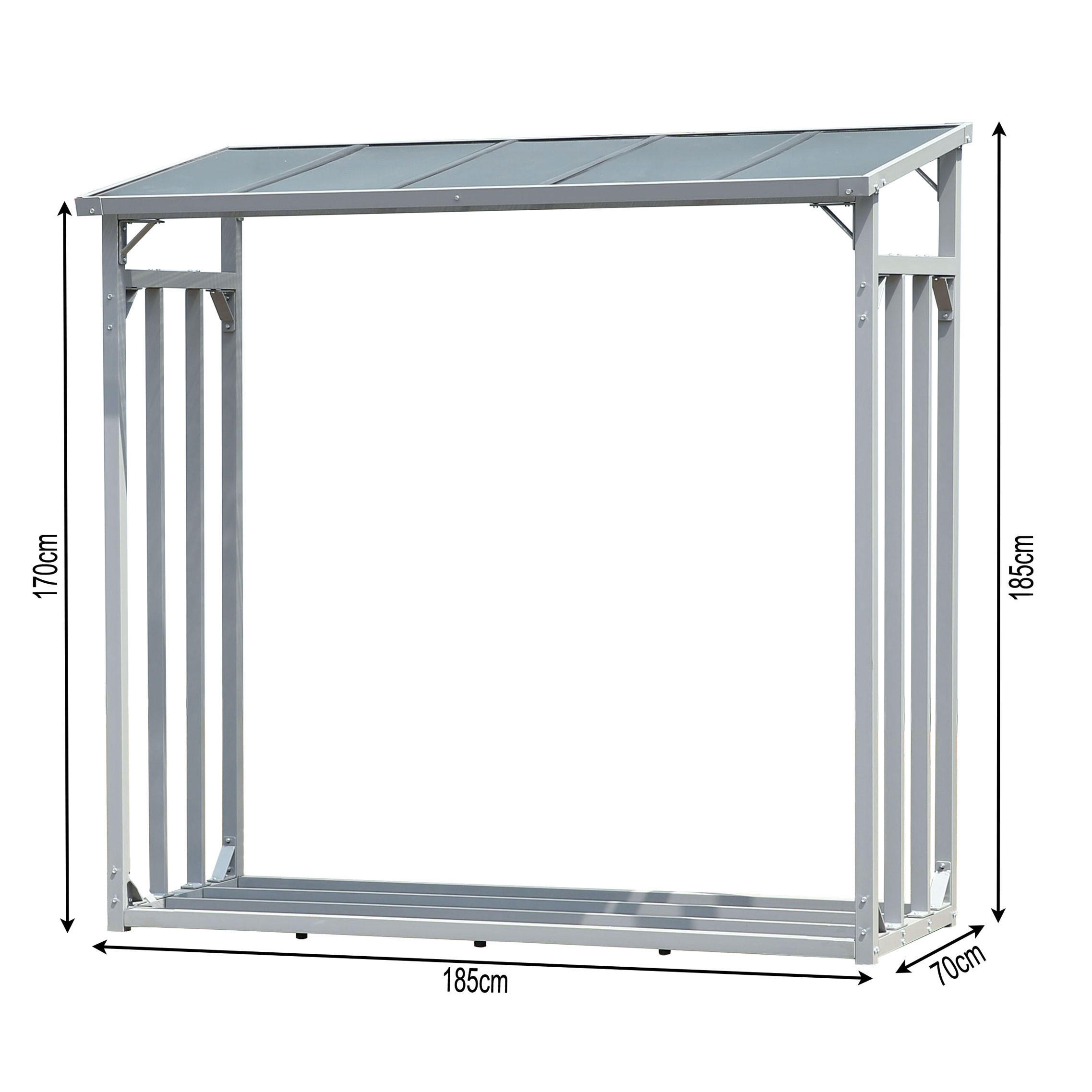 KAMINHOLZREGAL Außen 185x70x185 cm Aluminium Grau 2,3 m³ / 3,5 SRM - Grau, Metall (185/185/70cm) - QUICK STAR