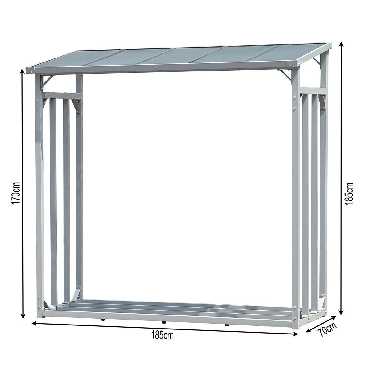 KAMINHOLZREGAL Außen 185x70x185 cm Aluminium Grau 2,3 m³ / 3,5 SRM - Grau, Metall (185/185/70cm) - QUICK STAR