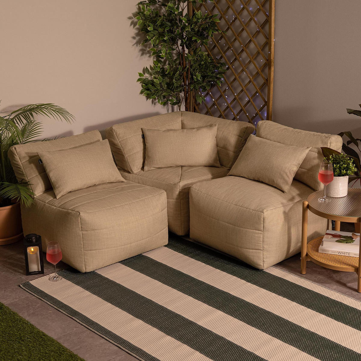 SITZSACK-SOFA 3-tlg. modular outdoor Noa - Beige, Textil (228/70/78cm) - icon