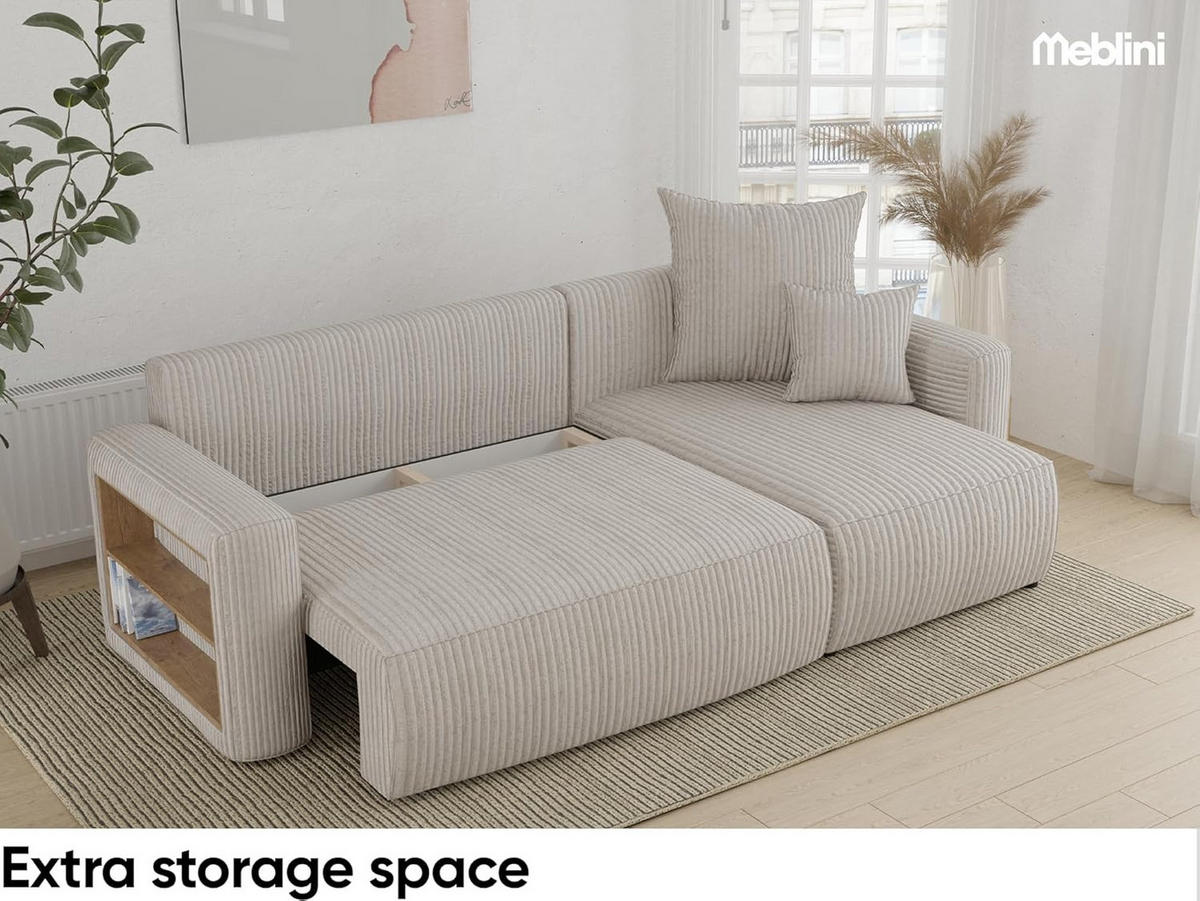 ECKSOFA SOLARIS L - Blau/Creme, Holzwerkstoff (238/142cm) - Meblini