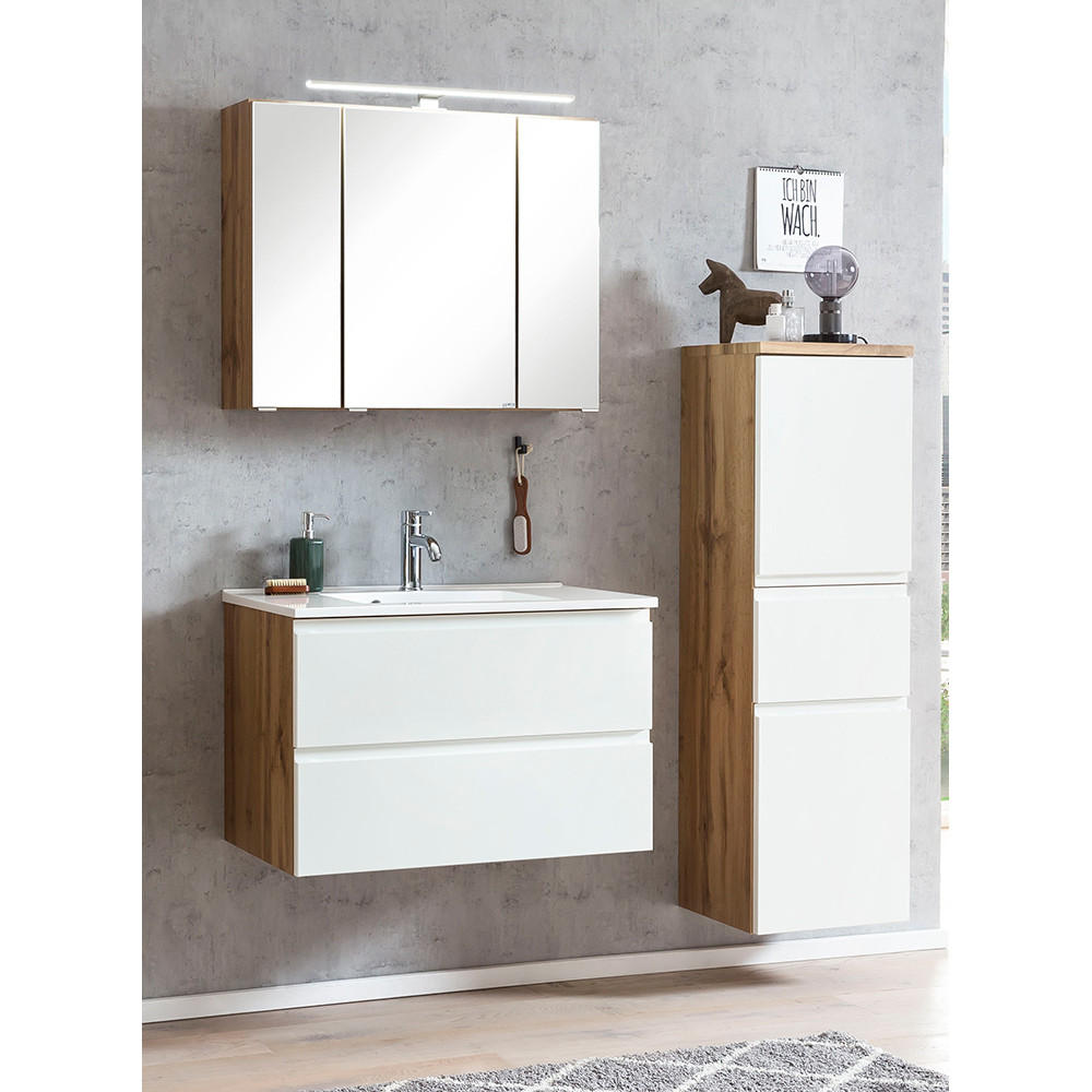 BADMÖBEL-SET 3-TLG. Vasto-03 - Weiß, Holzwerkstoff (135/200/47cm) - Lomado