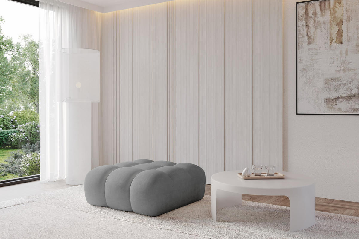POUF OLEA-PUF 91x87x44 cm Grau Velours Modular Sitzhocker - Taupe/Schwarz, Holzwerkstoff/Kunststoff (91/44/87cm) - ALTDECOR