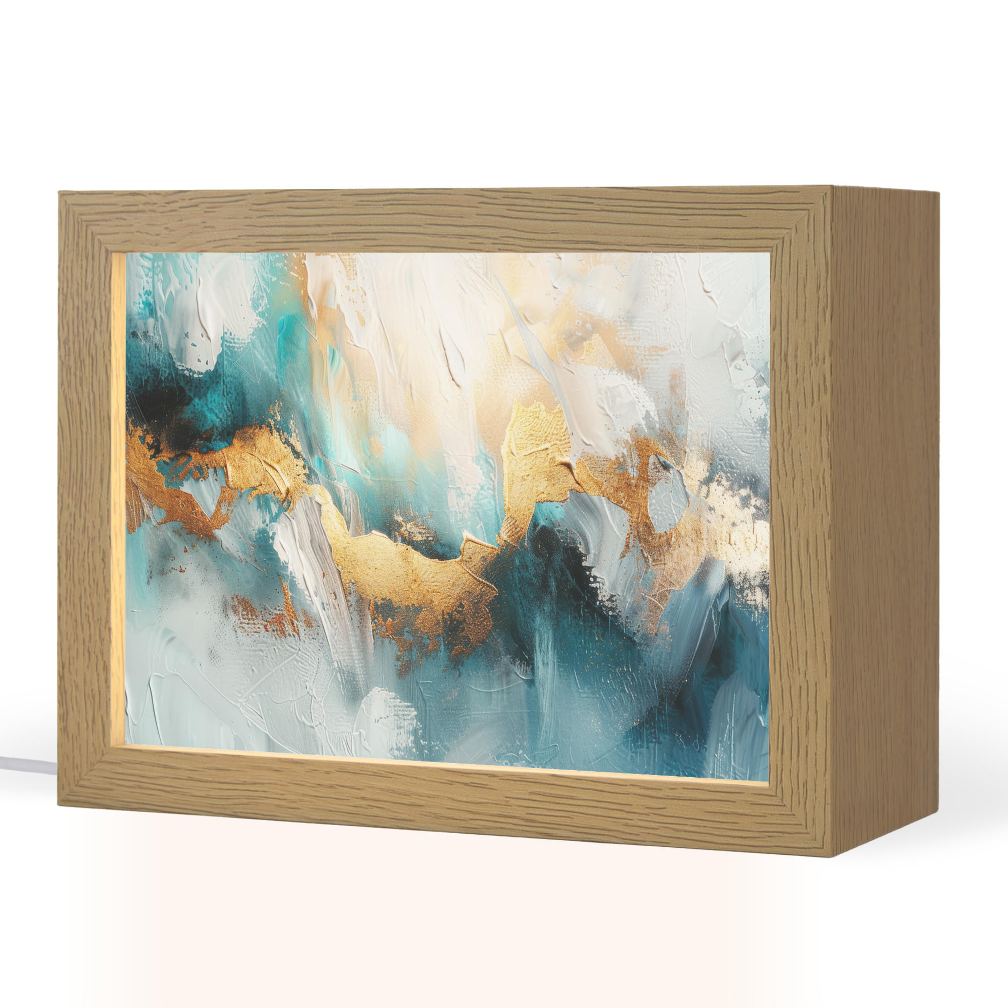 OnlyWow STOLNÍ LAMPA Abstraktní - umění - zlatá - modrá 20x15 cm