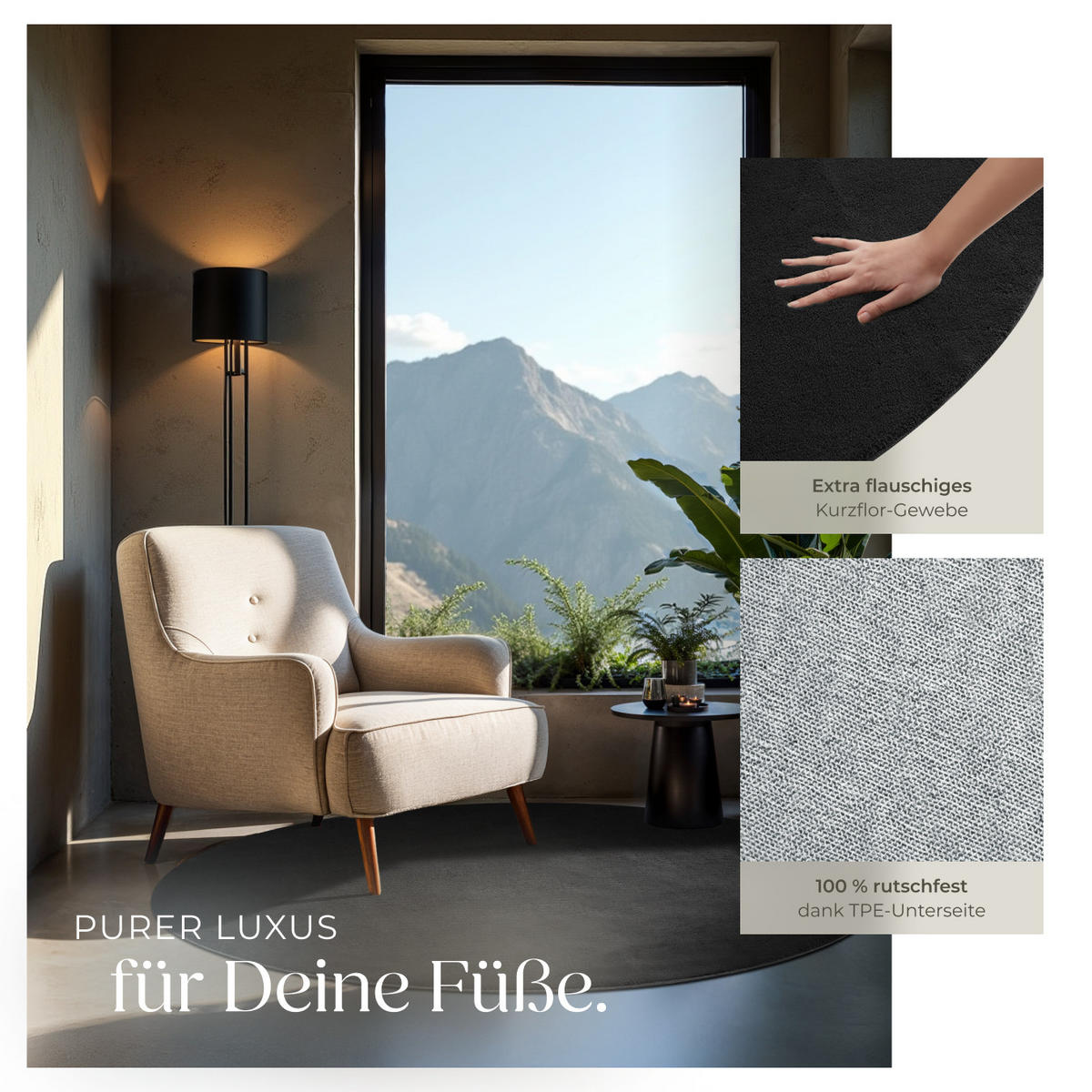 KURZFLORTEPPICH Soft Zone,rutschfeste Unterseite,schwarz - Schwarz, Kunststoff (120/120cm) - tectake