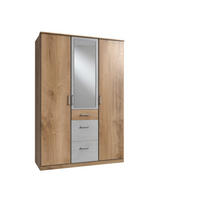 KLEIDERSCHRANK Click in Plankeneiche Beton Lichtgrau - Drehtürenschrank 135 cm Breite mit Spiegel - Braun, Holzwerkstoff (135/199/58cm)