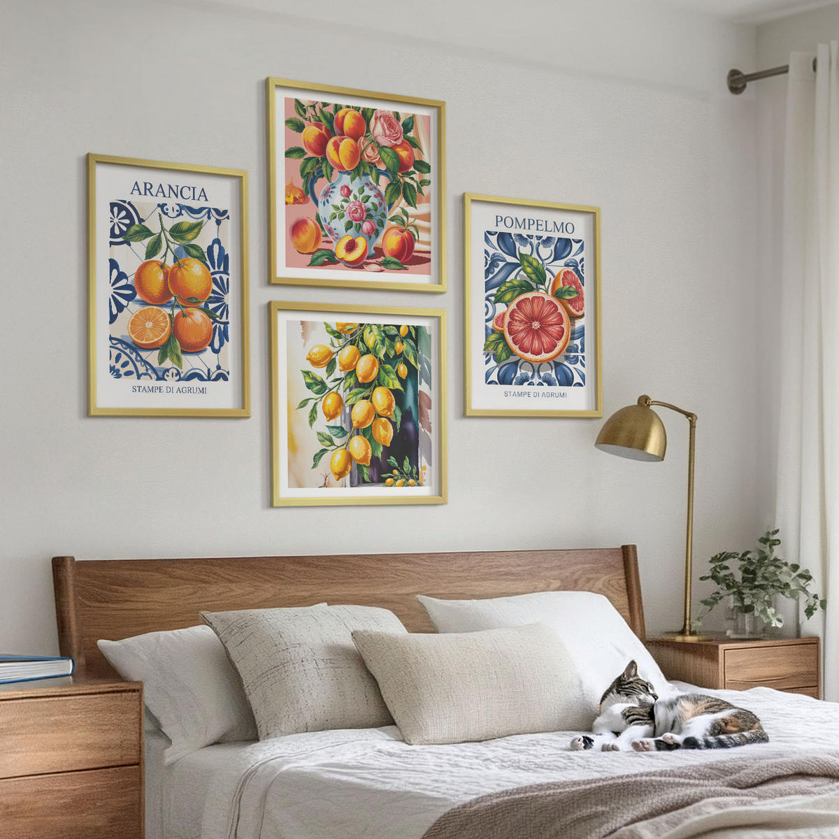 BILDER SET 4er Set - 50x50 cm & 40x60 cm Goldrahmen - Italienische Zitrus-Modeplakate - Goldfarben, Kunststoff (50/50cm) - TULUP