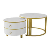 COUCHTISCH 2er Set Rund Marmoroptik mit 2 Schubladen - Multicolor, Metall (70/70/46cm) - SHOPENTRA