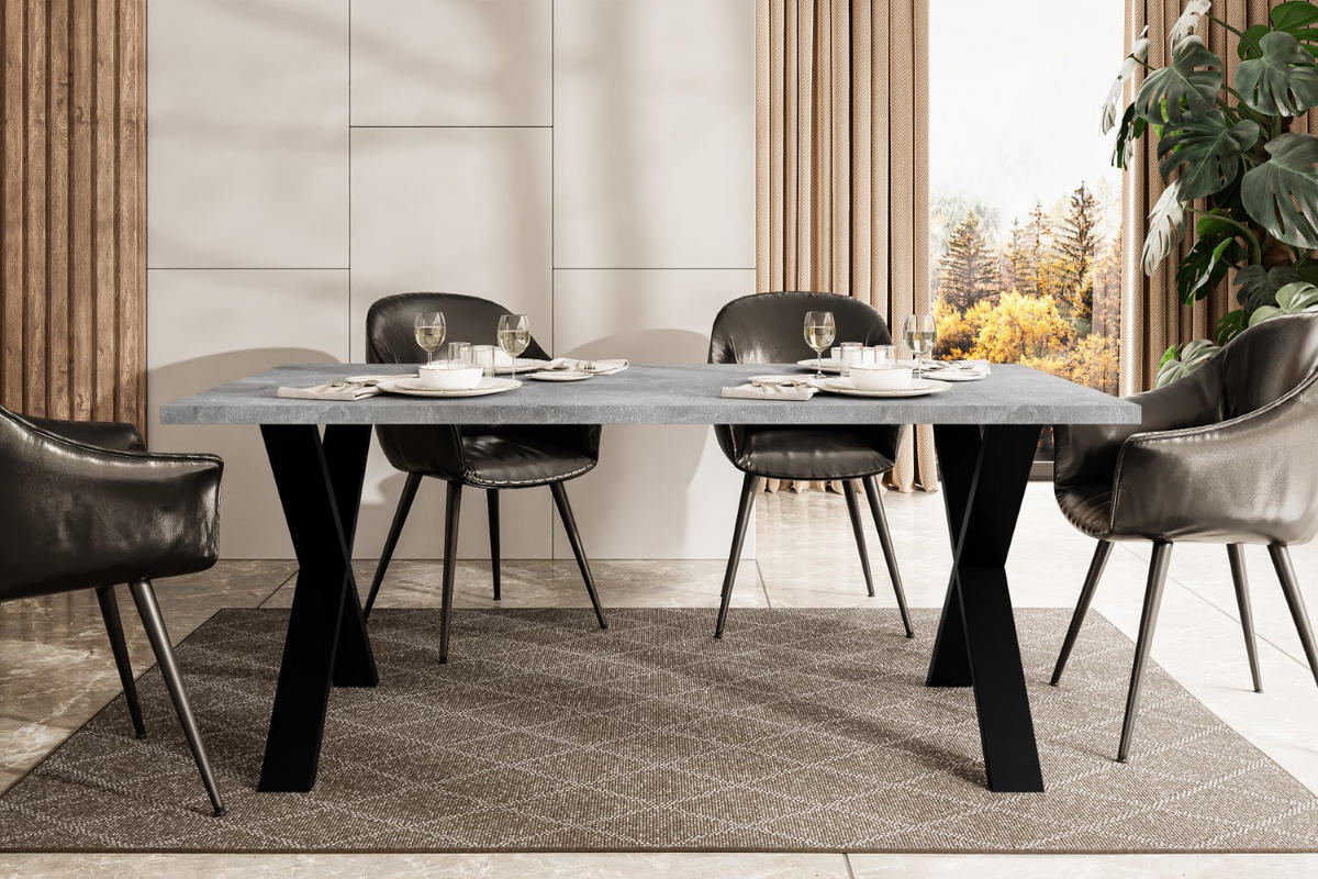 ESSTISCH 160x90x75 cm - Betonoptik / Schwarz - KLYN X - Grau, Holzwerkstoff (160/90/75cm) - ALTDECOR