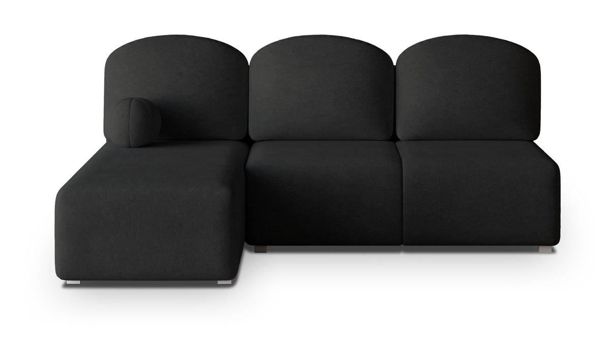 ECKSOFA TRAMA Schwarz Geflochtener Stoff mit Schlaffunktion - Schwarz, Holz (200/143cm) - MASSENO