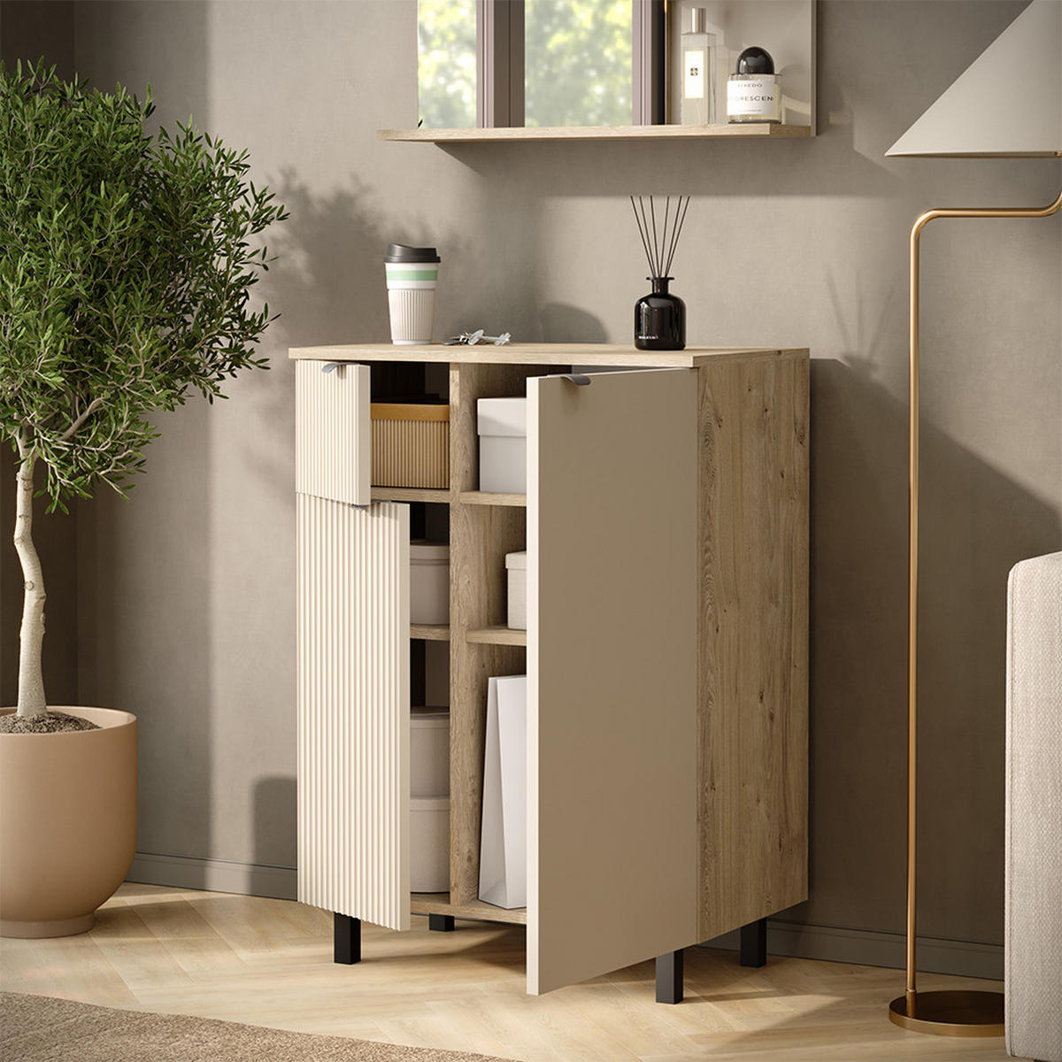 KOMMODE Puerto, Eiche/Cashmere, 69 x 95 cm - Kaschmir/Eichefarben, Holzwerkstoff (69/95/40cm) - Vicco