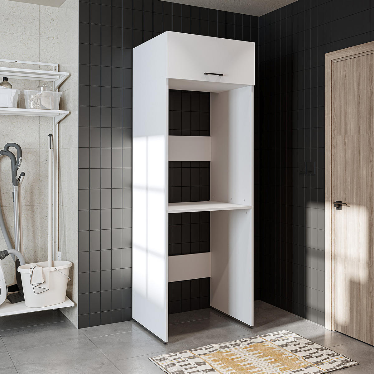 WASCHMASCHINENSCHRANK DUO-II 67cm Breit, 205cm Hoch - Weiß, Holzwerkstoff (67/205/67cm)