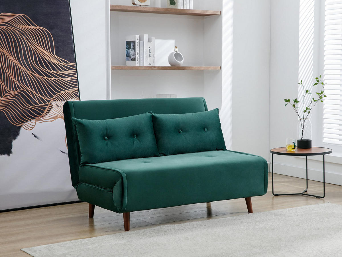 SOFA 2-Sitzer mit Schlaffunktion - Samt - Tannengrün - URIBIA - Grün, Textil (121/81/91cm) - Vente-Unique