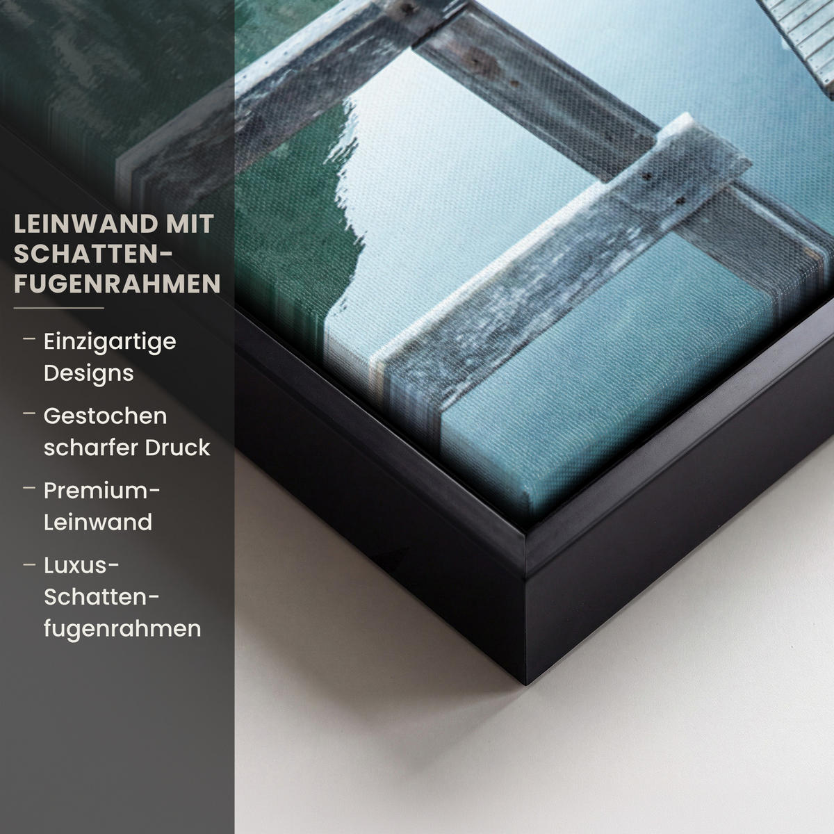 LEINWAND Bilder mit Rahmen - Natur - Berge - Schnee - Wald - Boot - 70x100 - Hellgrün, Textil (70/100cm) - MuchoWow