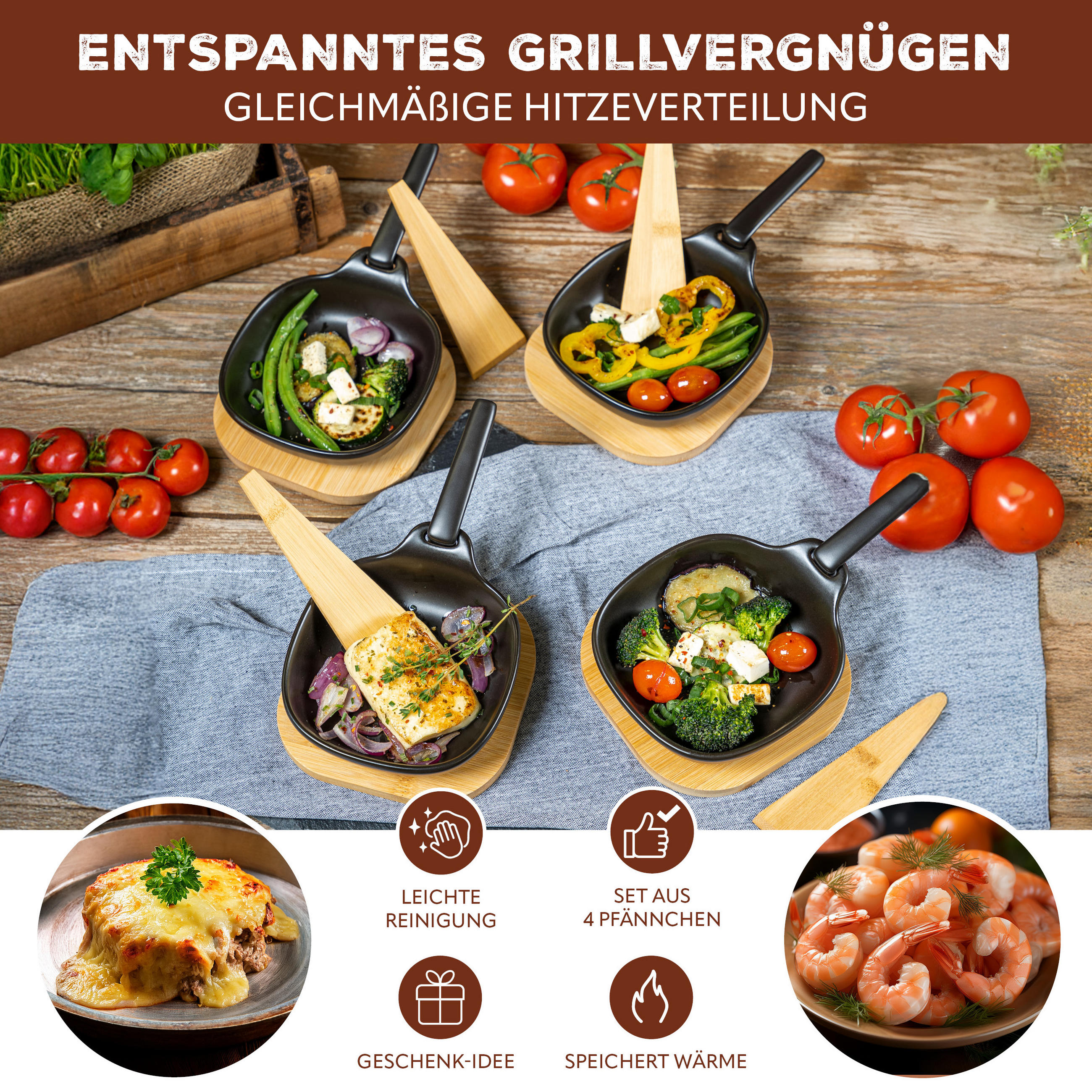 GRILLPFÄNNCHEN 4er-Set, schwarz - Schwarz, Keramik (14.5/4/14.5cm) - bremermann