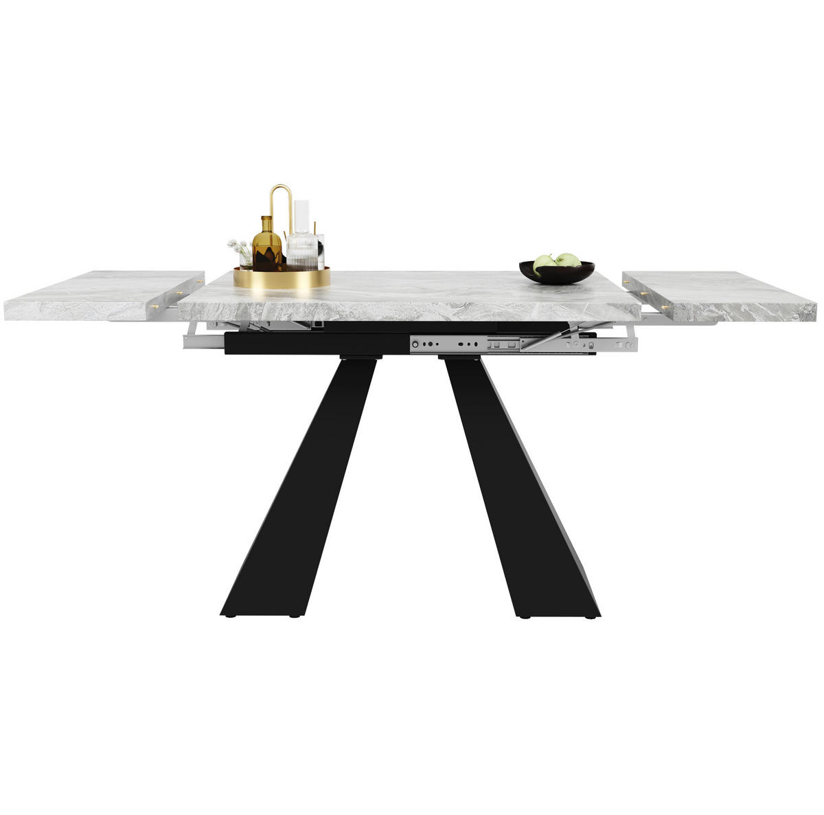 ESSTISCH 99-159/74/77 cm in Grau/Schwarz, ausziehbar mit Marmoroptik - Schwarz, Holzwerkstoff (159/74/77cm) - Flora Grace