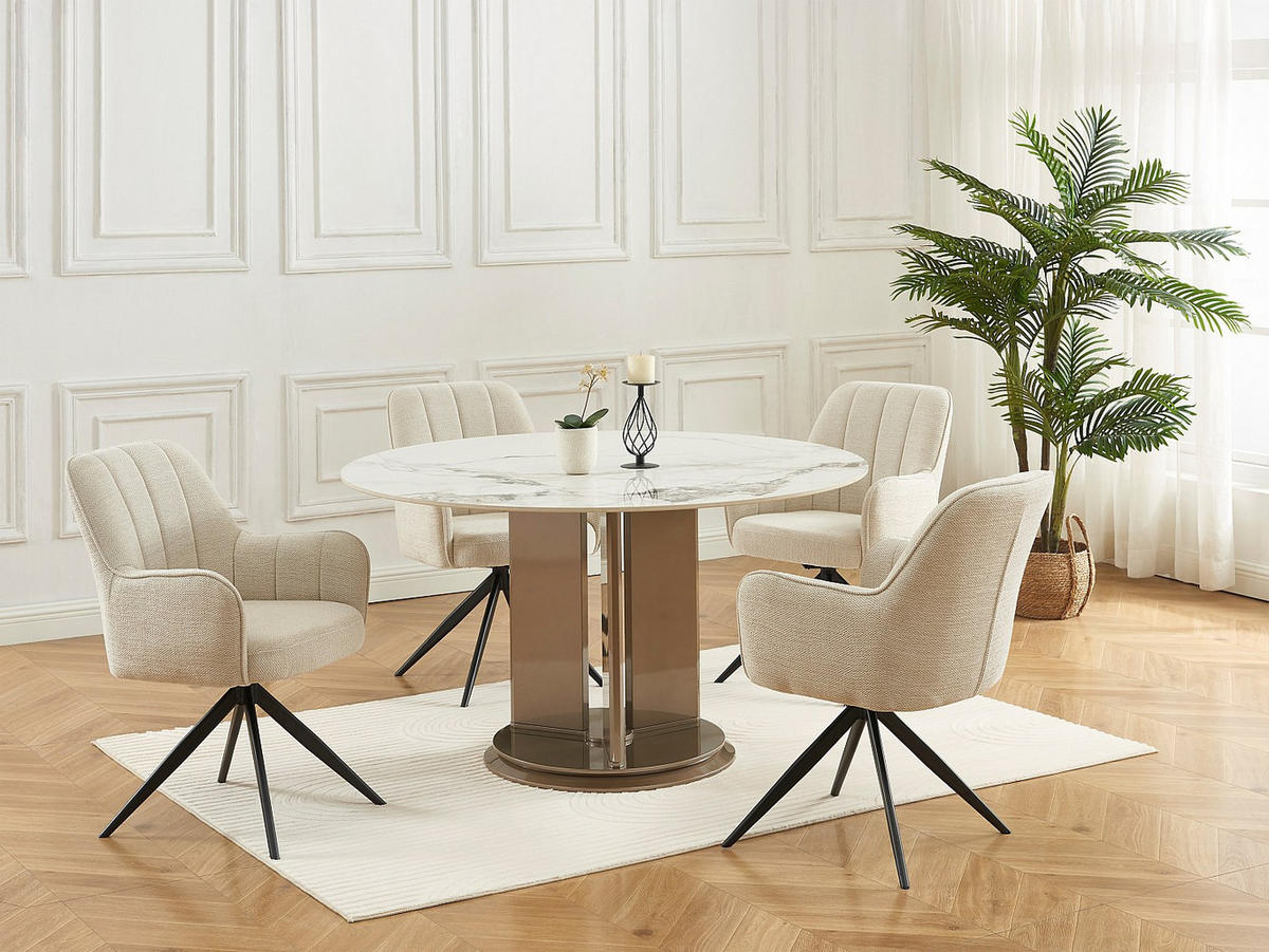 DREHSTUHL mit Armlehnen 6er-Set - Stoff & schwarzes Metall - Cremefarben - LEJINA - Creme, Textil (58.5/86/64.5cm) - Pascal Morabito