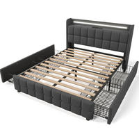 POLSTERBETT 140/200 cm mit LED-Beleuchtung, USB und 4 Schubladen in Grau - Grau, Holz (140/200cm) - BEAOK