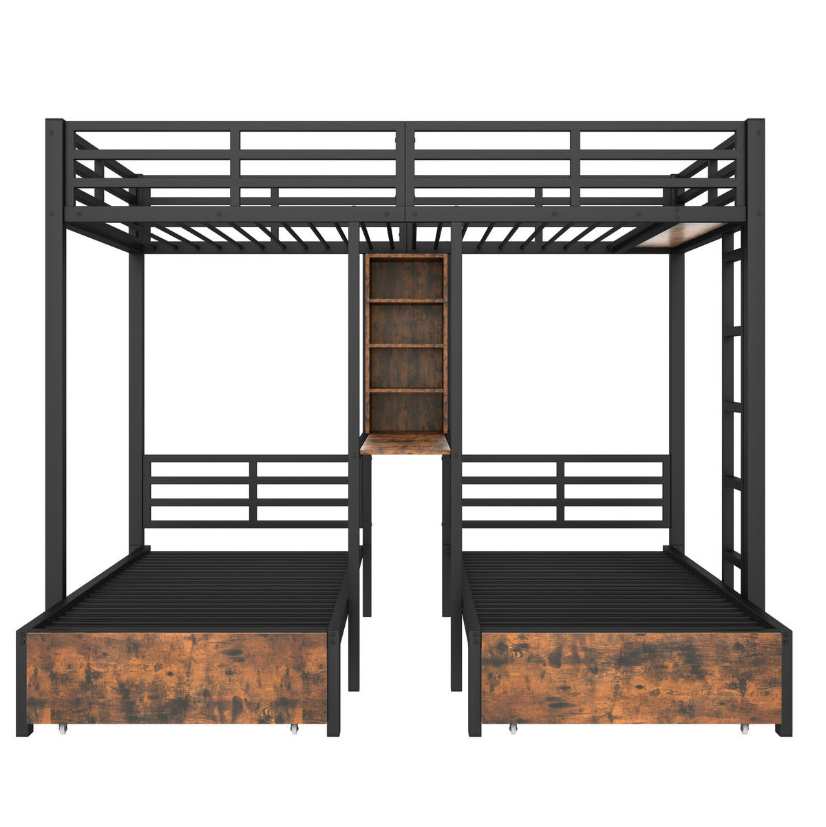 ETAGENBETT 140/200 + 90/200 cm aus Metall und MDF mit 3 Schlafplätzen und 2 Schubladen Schwarz - Schwarz, Holzwerkstoff (140/200cm) - Modenvie