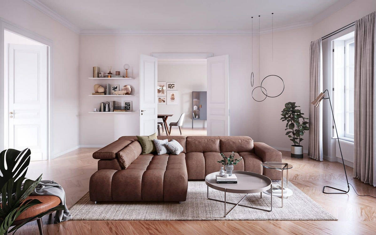 ECKSOFA mit verstellbaren Kopflehnen - Chromfarben/Braun, Textil/Metall (310/225cm) - Cotta
