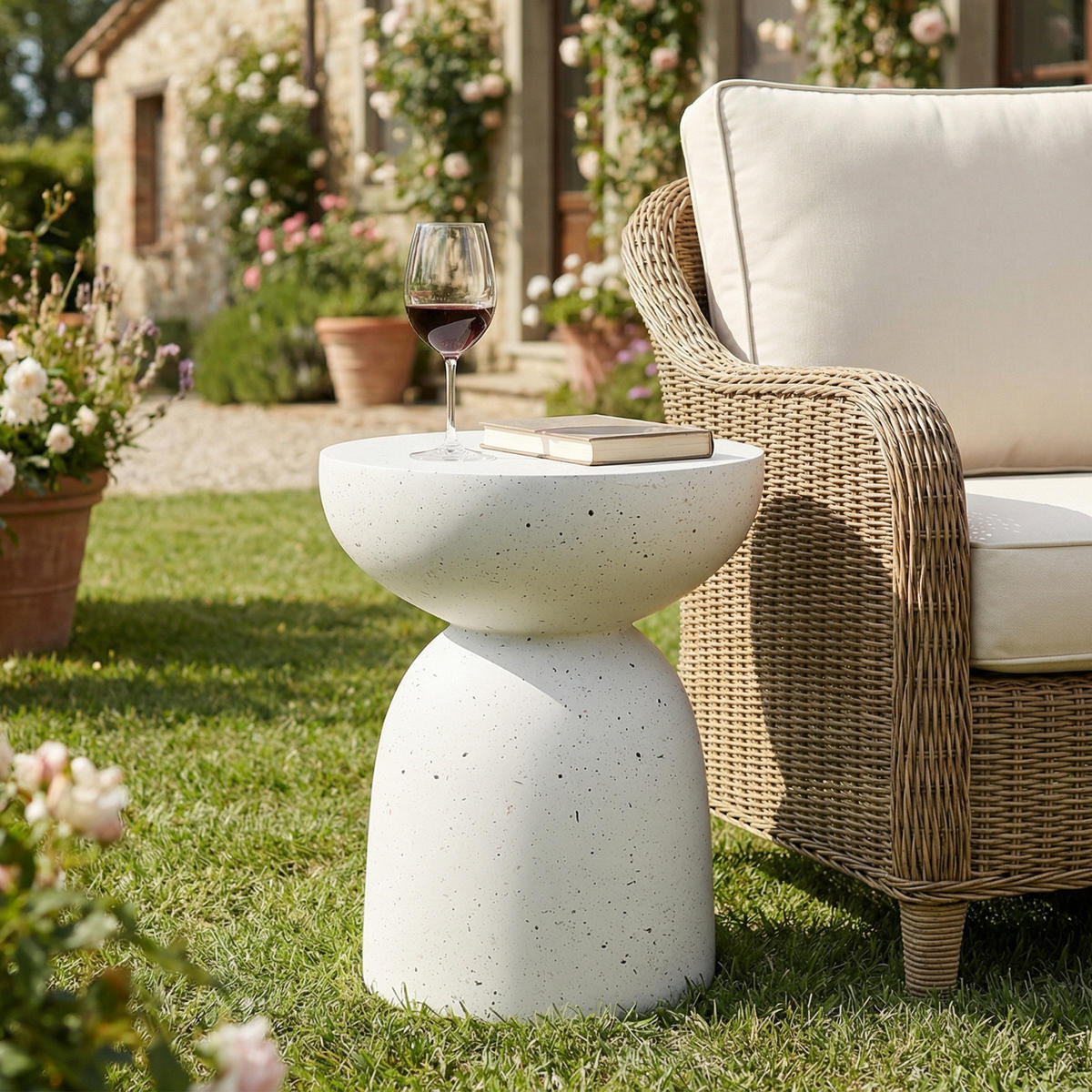 BEISTELLTISCH, MgO, Indoor/Outdoor, Terrazzo Weiß - Weiß, Naturmaterialien (45/45/52.5cm) - FLIEKS