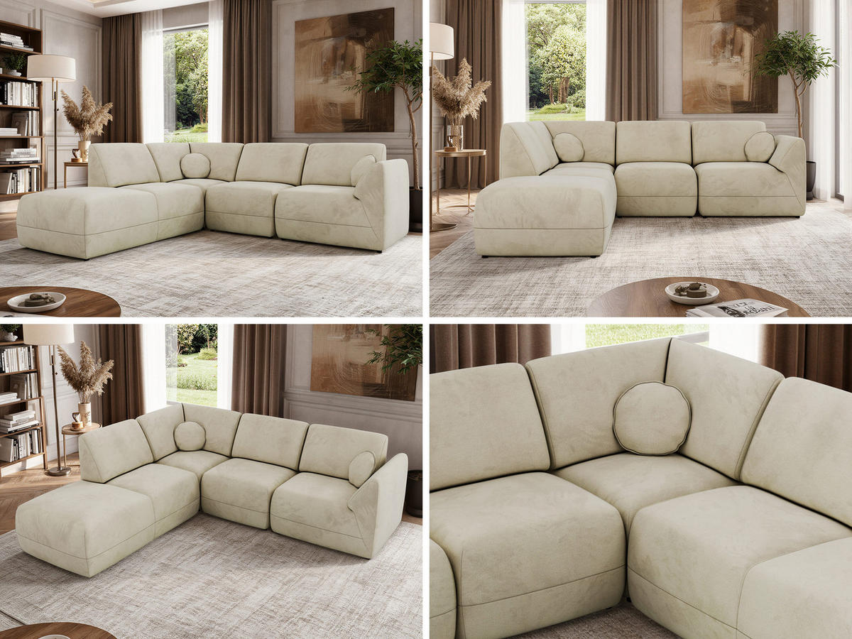 ROHOVÁ SEDAČKA NOARA 5M L Béžová Samet - Vlevo - černá/béžová, textil/plast (244/267cm) - MKS