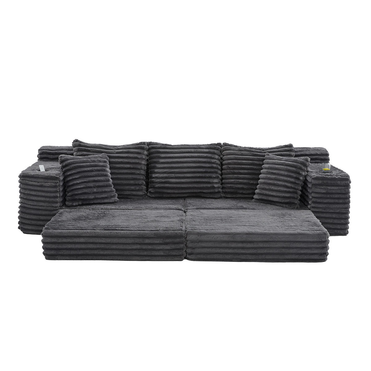 SCHLAFSOFA 273/98/87 cm Dunkelgrau mit beidseitigen Taschen und Getränkehaltern - Dunkelgrau, Textil (107.48/34.25/38.58cm) - Oxeza