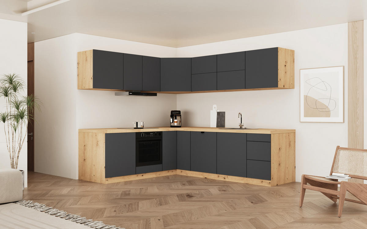 WINKELKÜCHE 240 cm x 200 cm- Langen KL25-M240 - in Grau/Matt - Grau, Holz (440/212/52cm)