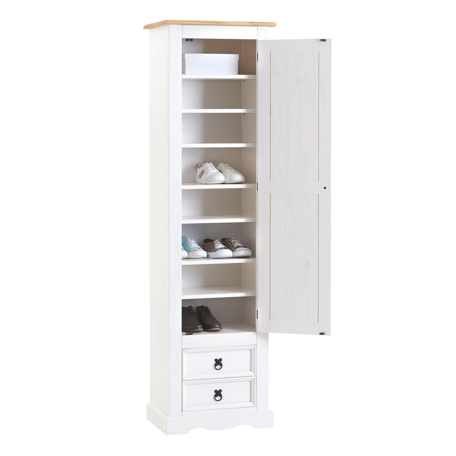SCHUHSCHRANK TEQUILA - Weiß/Braun, Holz (53/190/38cm) - IDIMEX