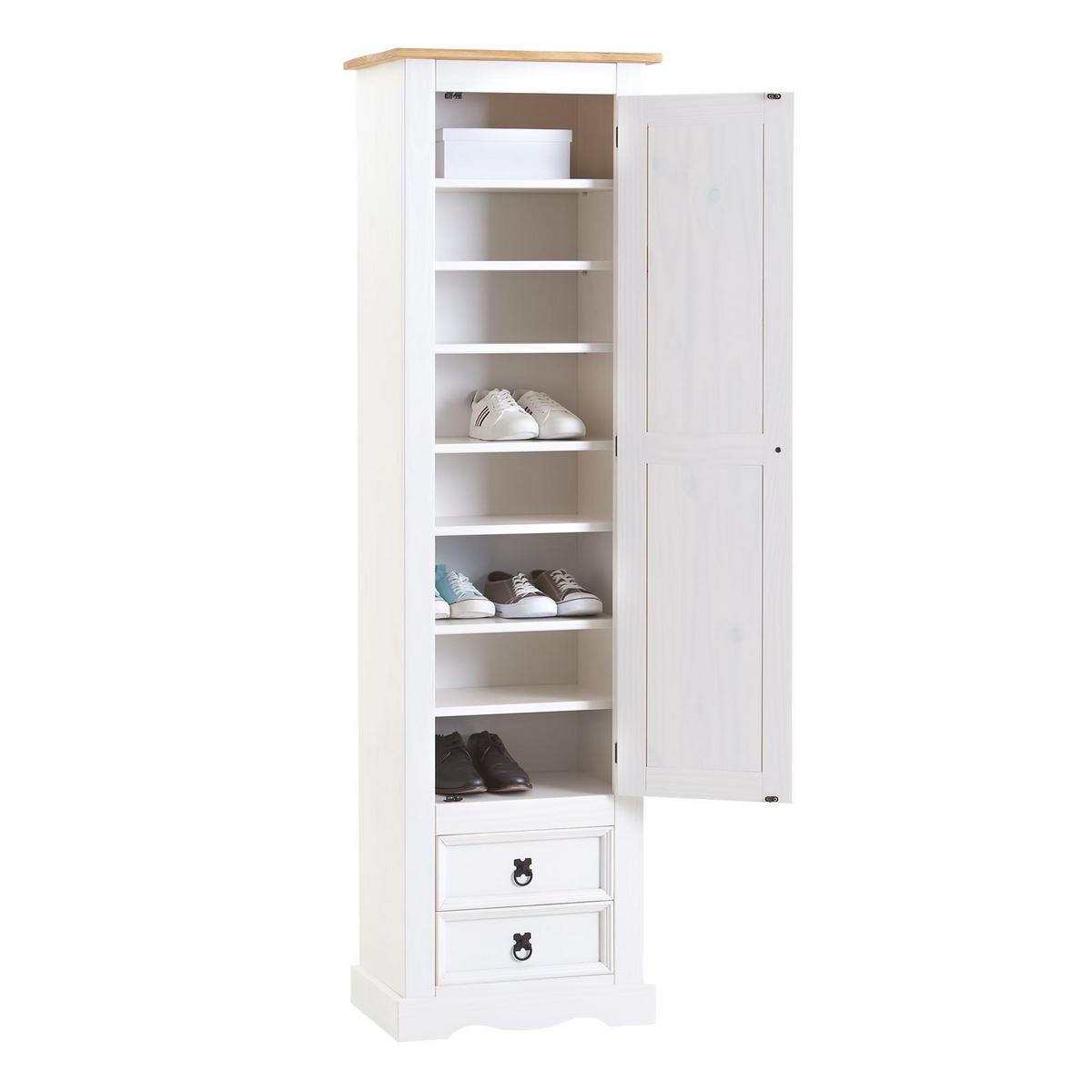 SCHUHSCHRANK TEQUILA - Weiß/Braun, Holz (53/190/38cm) - IDIMEX