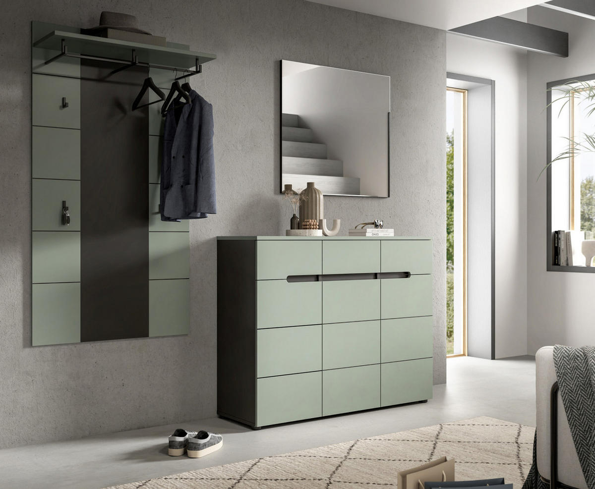 GARDEROBEN-SET 3-teilig Salbei grün, grau 215 cm, Komplettset mit Soft-Close-Funktion - Salbeigrün/Schwarz, Holzwerkstoff/Kunststoff (215/190/37cm) - Inn.Furn